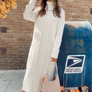 Montreal Midi Cable Knit Dress, Cream